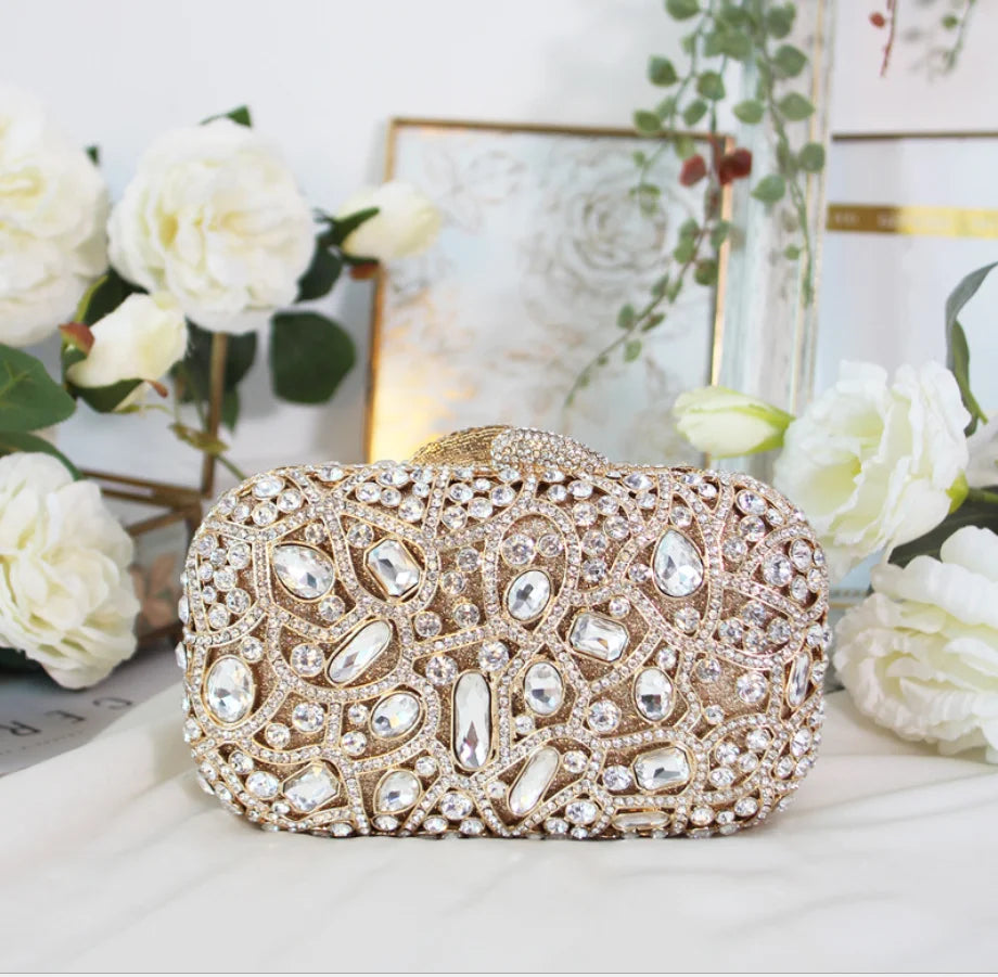 Female Women Crystal Clutch Bags For Party Evening Bag Minaudiere Bags Metal Hard Case Wedding Bridal Flower Handbag Purse Gift