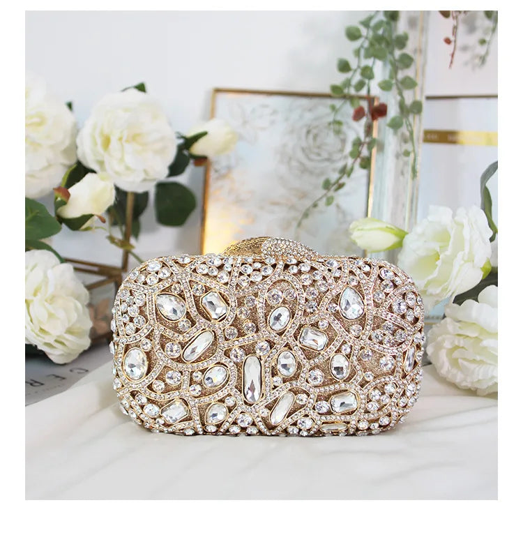 Female Women Crystal Clutch Bags For Party Evening Bag Minaudiere Bags Metal Hard Case Wedding Bridal Flower Handbag Purse Gift