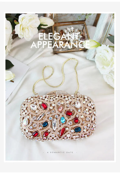 Female Women Crystal Clutch Bags For Party Evening Bag Minaudiere Bags Metal Hard Case Wedding Bridal Flower Handbag Purse Gift