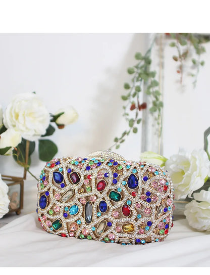 Female Women Crystal Clutch Bags For Party Evening Bag Minaudiere Bags Metal Hard Case Wedding Bridal Flower Handbag Purse Gift