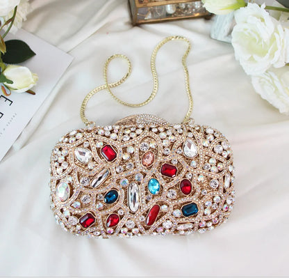 Female Women Crystal Clutch Bags For Party Evening Bag Minaudiere Bags Metal Hard Case Wedding Bridal Flower Handbag Purse Gift
