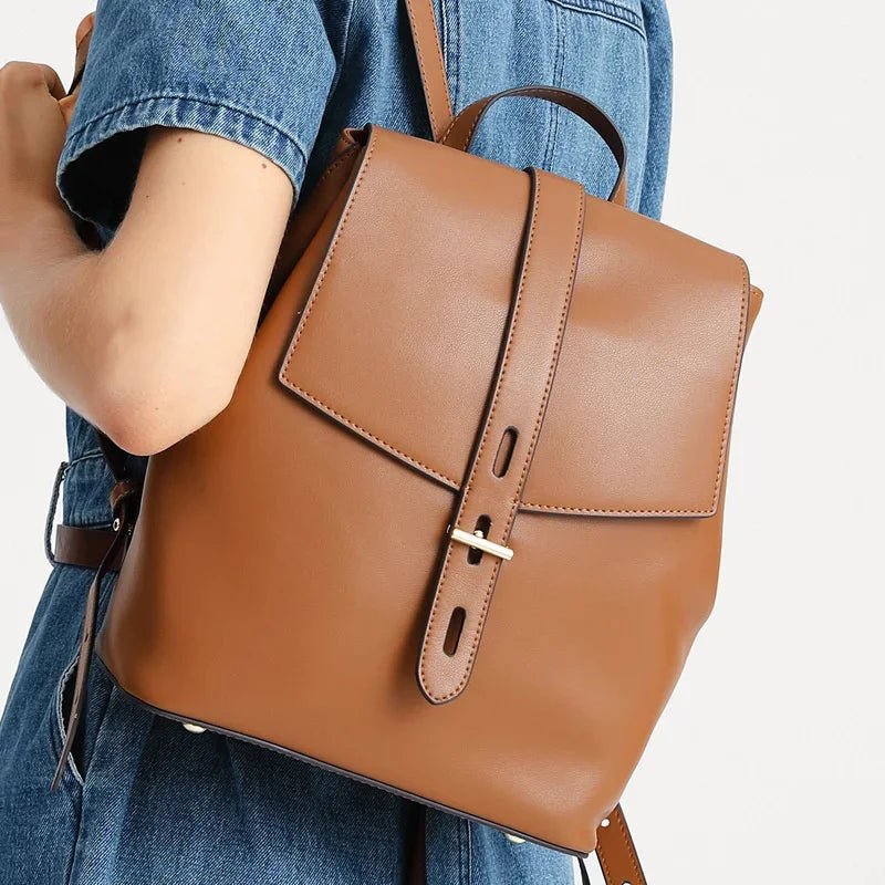 Female spring advanced light feeling ms canvas the niche leather cowhide commuter travel bag women backpack