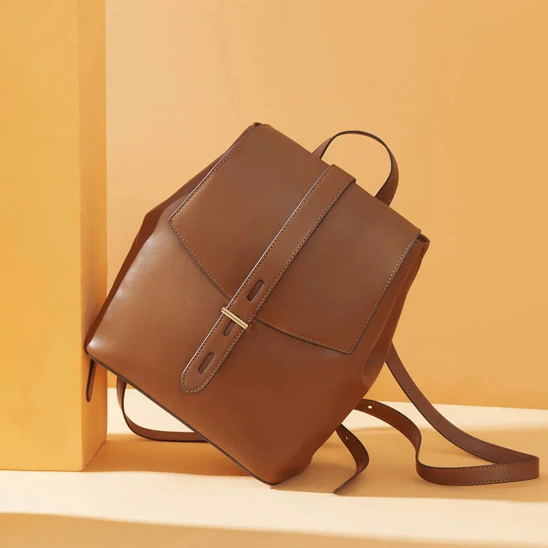 Female spring advanced light feeling ms canvas the niche leather cowhide commuter travel bag women backpack
