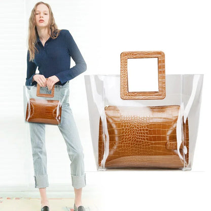Femme Women Composite Transparent Women's Fashion Candy Summer Beach Shoulder Bags Tote Casual Handbags