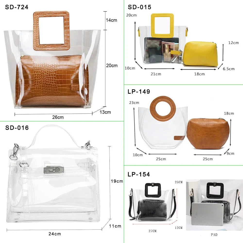 Femme Women Composite Transparent Women's Fashion Candy Summer Beach Shoulder Bags Tote Casual Handbags