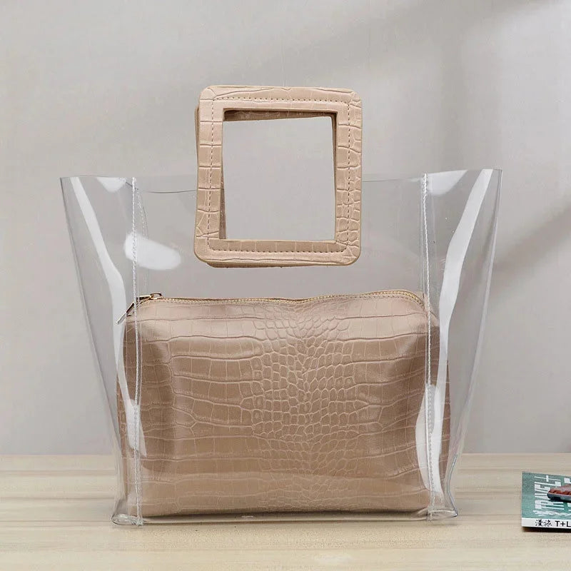 Femme Women Composite Transparent Women's Fashion Candy Summer Beach Shoulder Bags Tote Casual Handbags