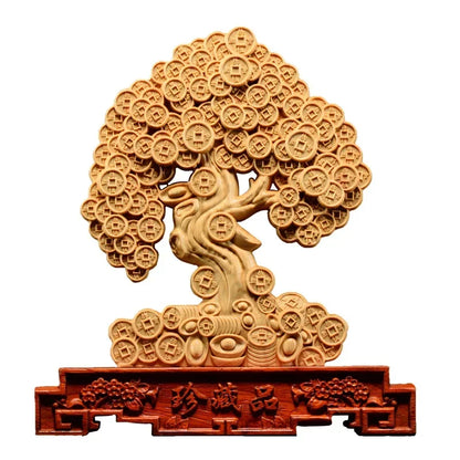 Feng Shui 24cm Thuja Wood Statue  Lucky Money TreeDecoration Mascot Home Desk Decor Sculptures