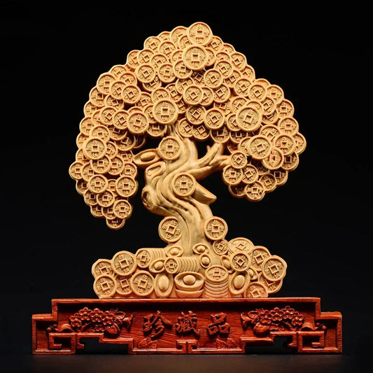 Feng Shui 24cm Thuja Wood Statue  Lucky Money TreeDecoration Mascot Home Desk Decor Sculptures