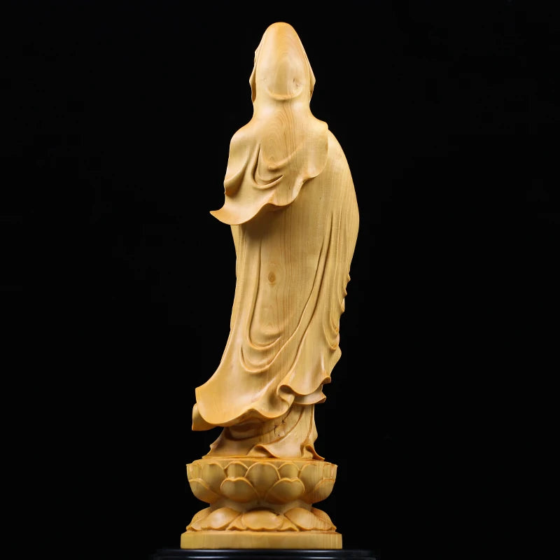 Feng Shui Boxwood 10~35CM Buddha GuanYin Wood Statue Collection Wood Sculpture Mascot Historical Myth God Figure Statue