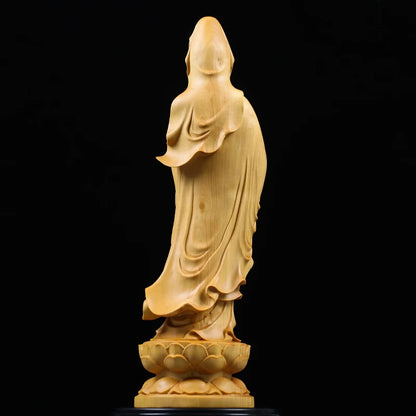 Feng Shui Boxwood 10~35CM Buddha GuanYin Wood Statue Collection Wood Sculpture Mascot Historical Myth God Figure Statue