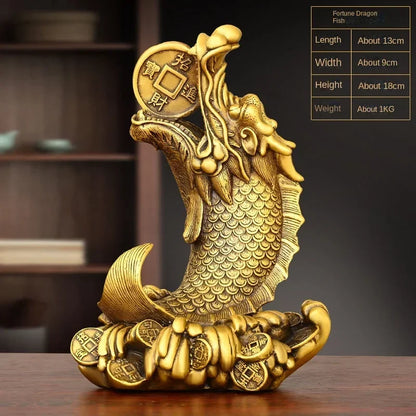 Feng Shui Brass Copper Inviting Wealth Brass Dragon Head Fish Ornament Home Desktop Decorations Sculptures