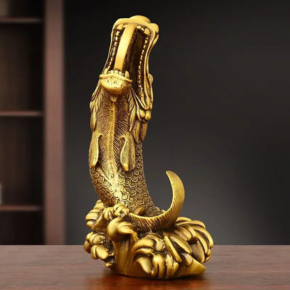 Feng Shui Brass Copper Inviting Wealth Brass Dragon Head Fish Ornament Home Desktop Decorations Sculptures