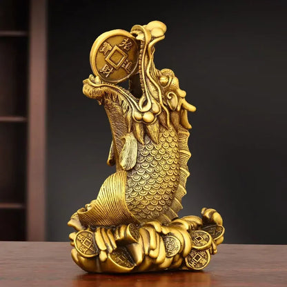 Feng Shui Brass Copper Inviting Wealth Brass Dragon Head Fish Ornament Home Desktop Decorations Sculptures
