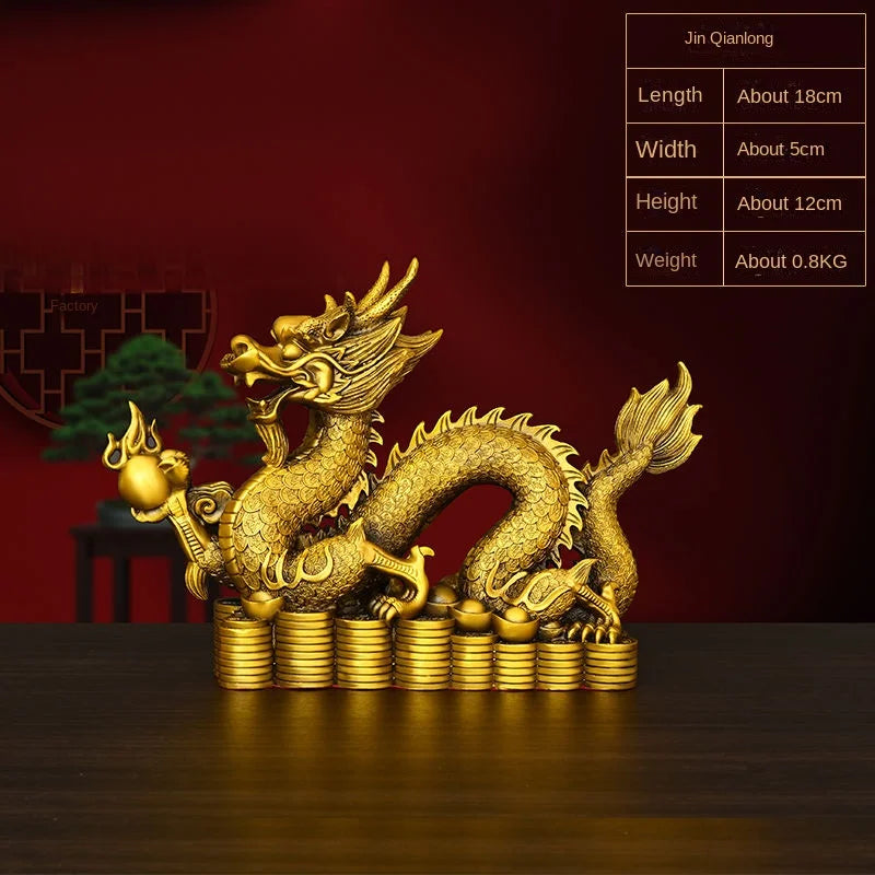 Feng Shui Brass Dragon Ornament Hanlong Five-clawed Hundred Wealth Yuanbao Home Living Room Decoration