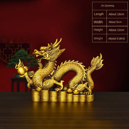 Feng Shui Brass Dragon Ornament Hanlong Five-clawed Hundred Wealth Yuanbao Home Living Room Decoration