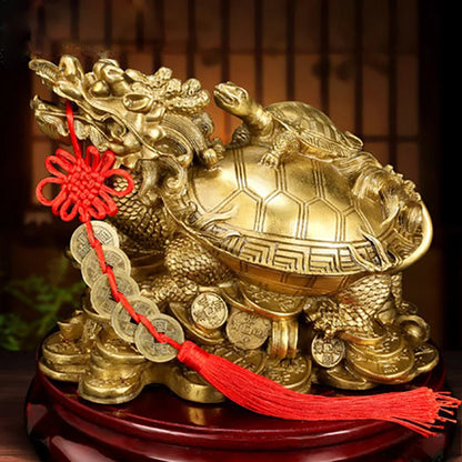 Feng Shui Brass Dragon Turtle Statue Wealth Prosperity Sculpture Housewarming Congratulatory Gift Home Decor