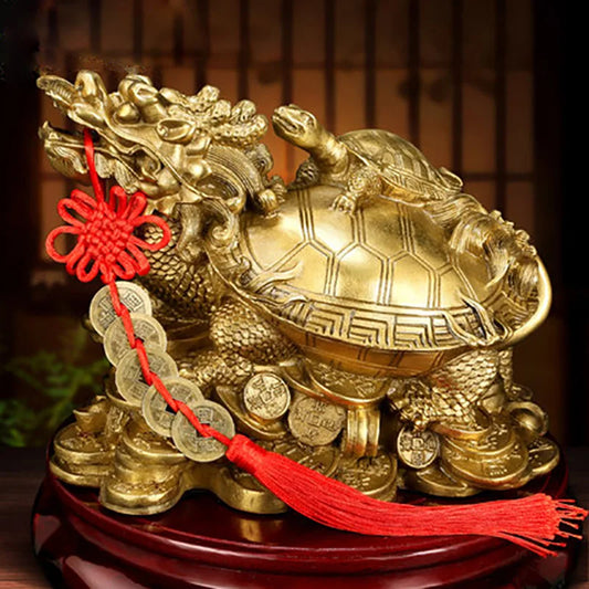 Feng Shui Brass Dragon Turtle Statue Wealth Prosperity Sculpture Housewarming Congratulatory Gift Home Decor