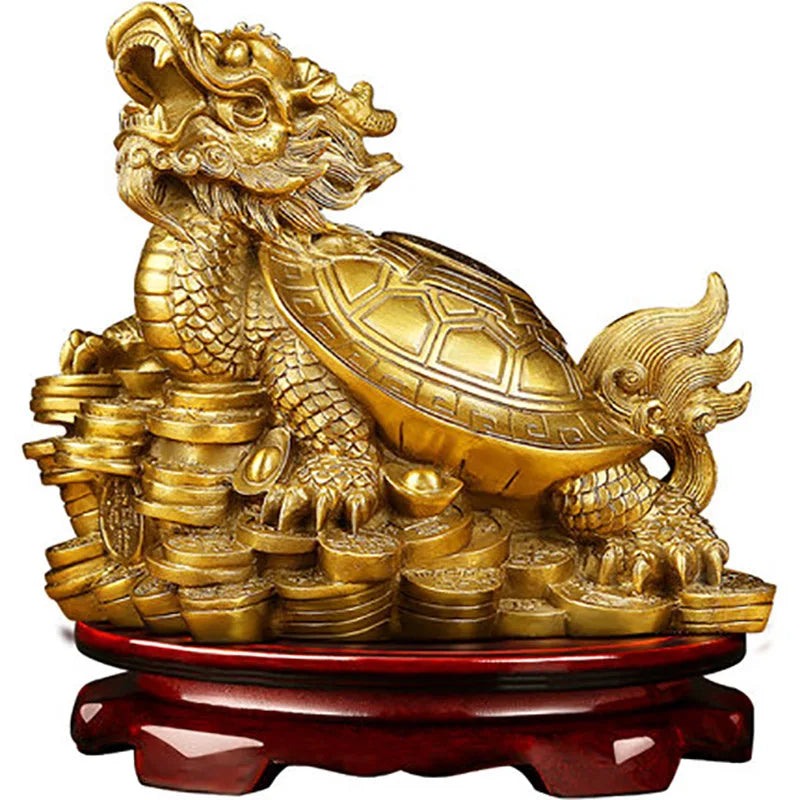 Feng Shui Brass Dragon Turtle Statue Wealth Prosperity Sculpture Housewarming Congratulatory Gift Home Decor
