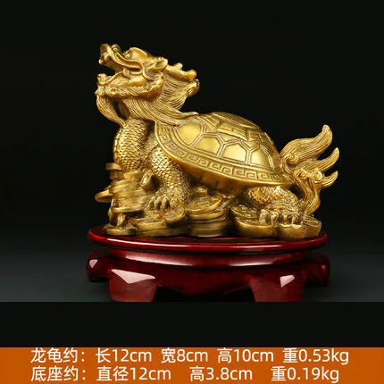 Feng Shui Brass Dragon Turtle Statue Wealth Prosperity Sculpture Housewarming Congratulatory Gift Home Decor