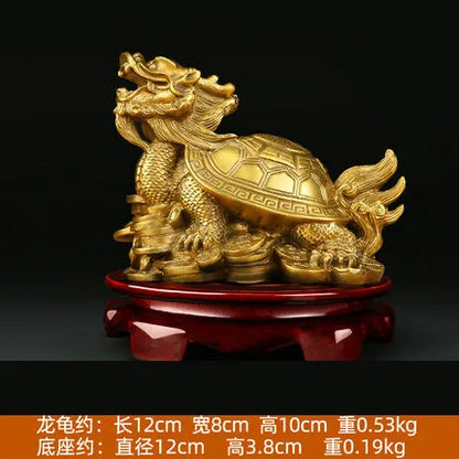 Feng Shui Brass Dragon Turtle Statue Wealth Prosperity Sculpture Housewarming Congratulatory Gift Home Decor