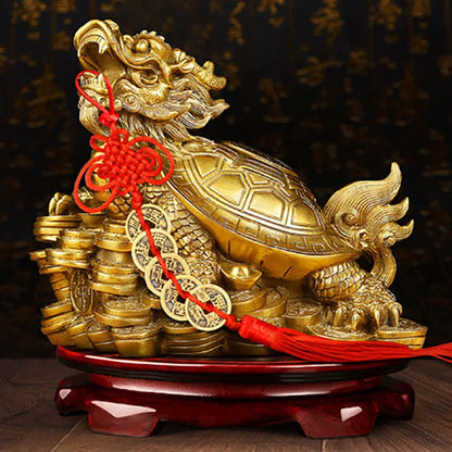 Feng Shui Brass Dragon Turtle Statue Wealth Prosperity Sculpture Housewarming Congratulatory Gift Home Decor