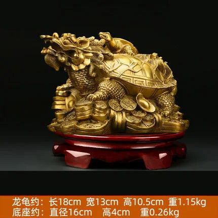 Feng Shui Brass Dragon Turtle Statue Wealth Prosperity Sculpture Housewarming Congratulatory Gift Home Decor