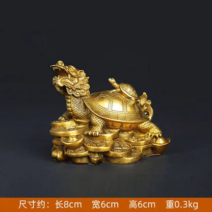 Feng Shui Brass Dragon Turtle Statue Wealth Prosperity Sculpture Housewarming Congratulatory Gift Home Decor