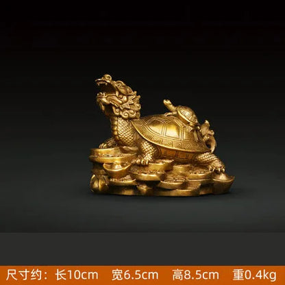 Feng Shui Brass Dragon Turtle Statue Wealth Prosperity Sculpture Housewarming Congratulatory Gift Home Decor
