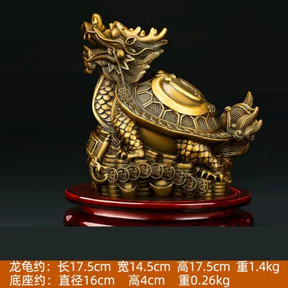Feng Shui Brass Dragon Turtle Statue Wealth Prosperity Sculpture Housewarming Congratulatory Gift Home Decor