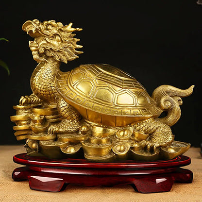 Feng Shui Brass Dragon Turtle Statue Wealth Prosperity Sculpture Housewarming Congratulatory Gift Home Decor