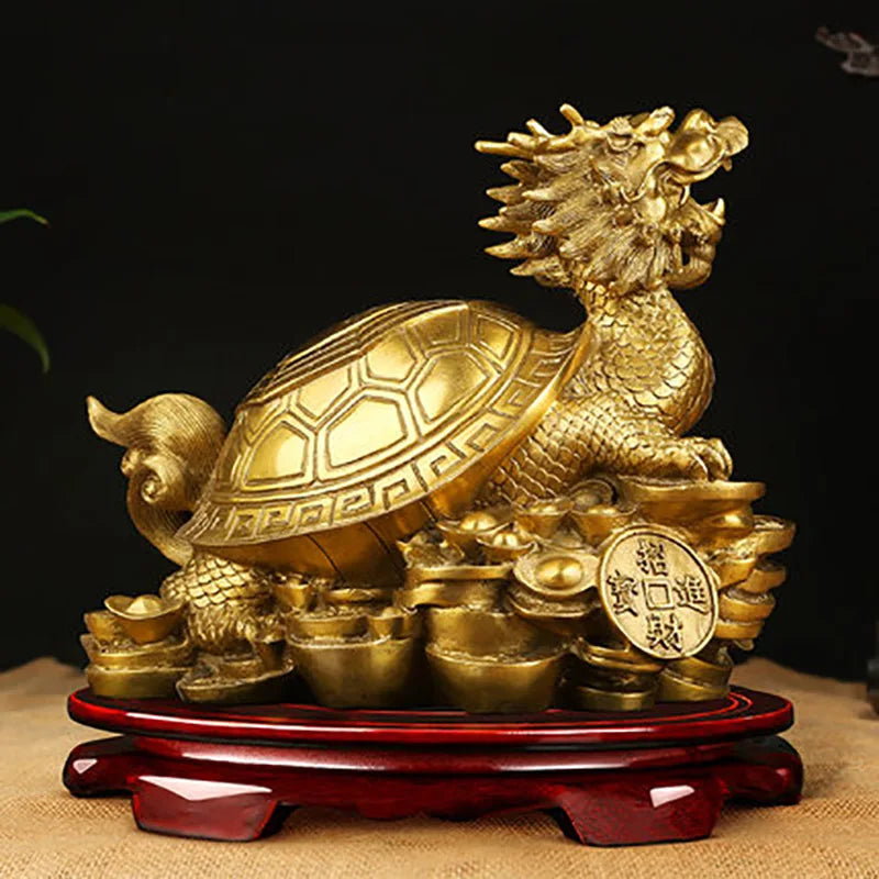Feng Shui Brass Dragon Turtle Statue Wealth Prosperity Sculpture Housewarming Congratulatory Gift Home Decor
