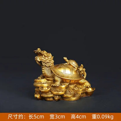 Feng Shui Brass Dragon Turtle Statue Wealth Prosperity Sculpture Housewarming Congratulatory Gift Home Decor