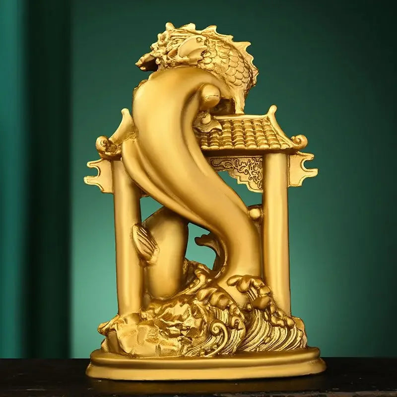Feng Shui Copper Dragon Fish Ornaments Carp Jumping Door Home Living Room Study Desktop Figurines
