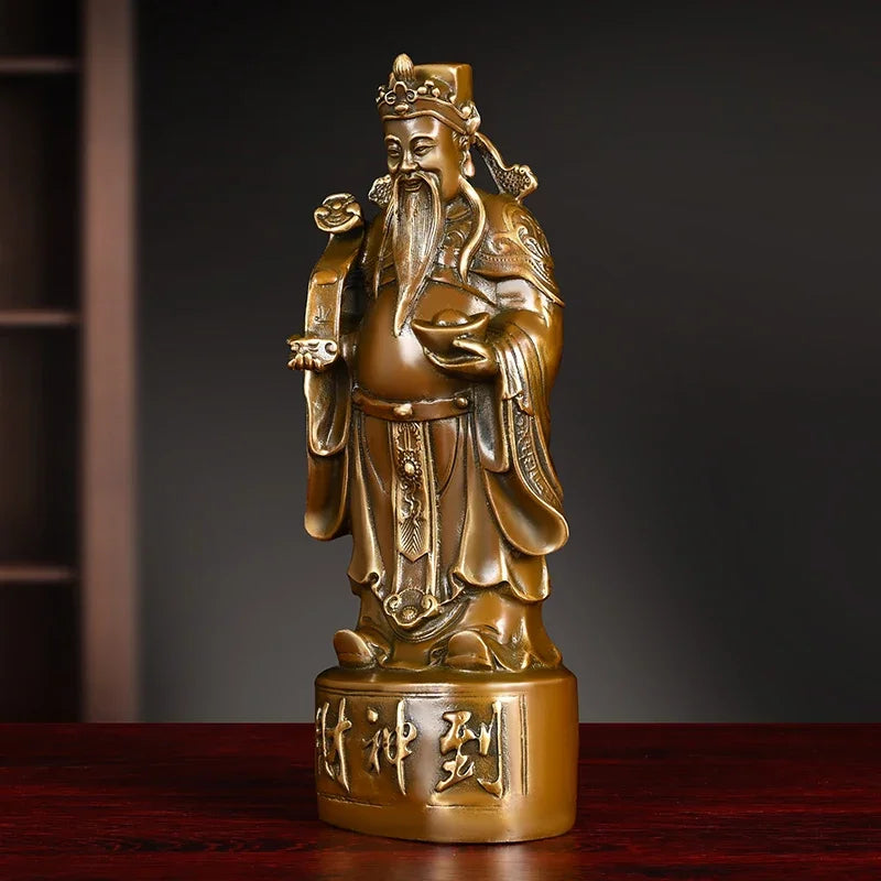 Feng Shui Copper God of Fortune Antique Standing Wen Cai Statue Home Yuan Bao Ruyi Home Living Decoration