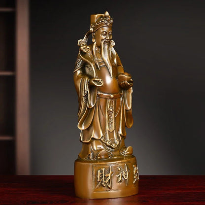 Feng Shui Copper God of Fortune Antique Standing Wen Cai Statue Home Yuan Bao Ruyi Home Living Decoration
