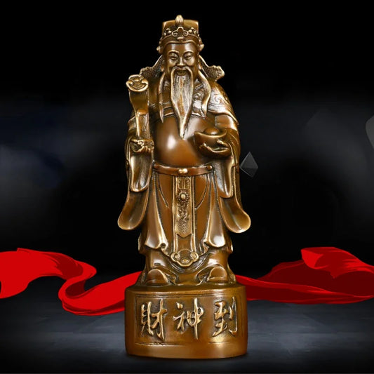 Feng Shui Copper God of Fortune Antique Standing Wen Cai Statue Home Yuan Bao Ruyi Home Living Decoration