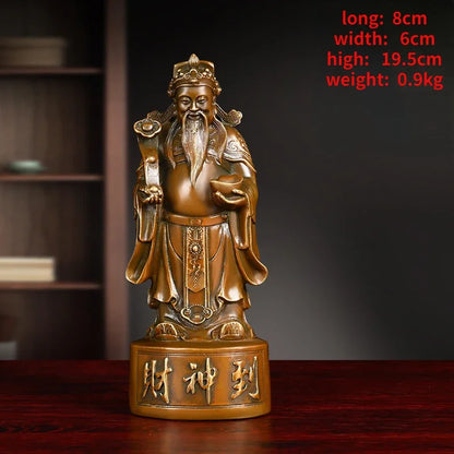 Feng Shui Copper God of Fortune Antique Standing Wen Cai Statue Home Yuan Bao Ruyi Home Living Decoration