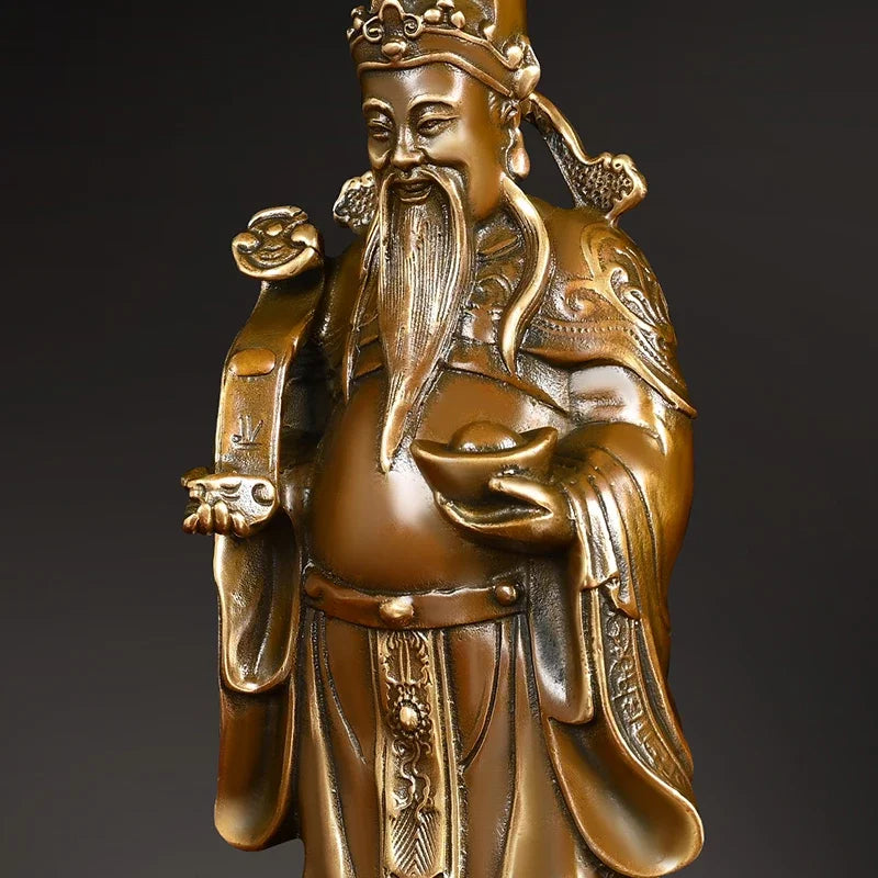 Feng Shui Copper God of Fortune Antique Standing Wen Cai Statue Home Yuan Bao Ruyi Home Living Decoration