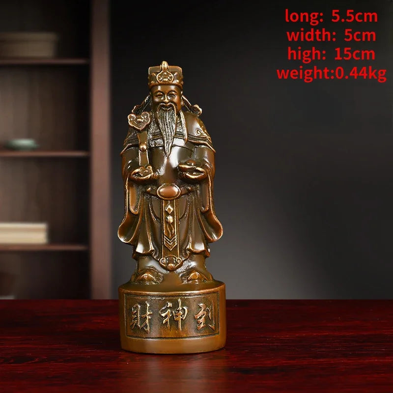 Feng Shui Copper God of Fortune Antique Standing Wen Cai Statue Home Yuan Bao Ruyi Home Living Decoration