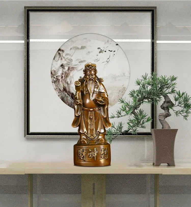 Feng Shui Copper God of Fortune Antique Standing Wen Cai Statue Home Yuan Bao Ruyi Home Living Decoration