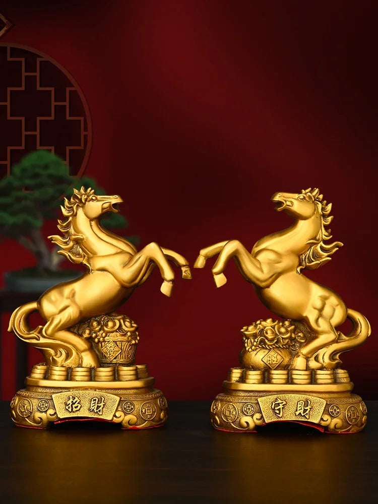 Feng Shui Copper Horse Ornament Come Wealth Keep Wealth Home Living Room Shop Office Decor