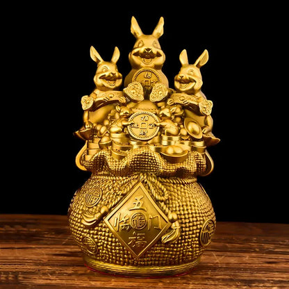 Feng Shui Copper Rabbit Ornaments Five Lucky Polybag Home Living Bedroom Sculptures Ornaments