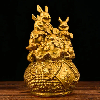 Feng Shui Copper Rabbit Ornaments Five Lucky Polybag Home Living Bedroom Sculptures Ornaments
