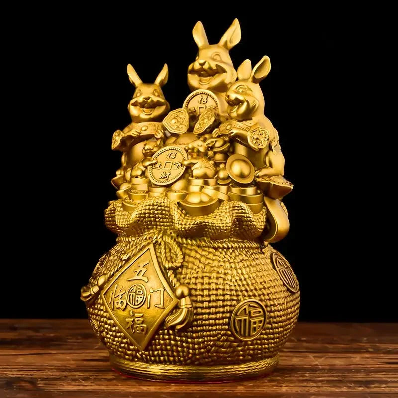 Feng Shui Copper Rabbit Ornaments Five Lucky Polybag Home Living Bedroom Sculptures Ornaments