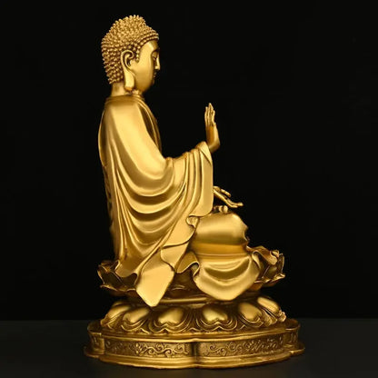 Feng Shui Copper Shakyamuni Buddha Ornaments Sitting Lotus Flower Home Buddha Hall Statue Sculptures