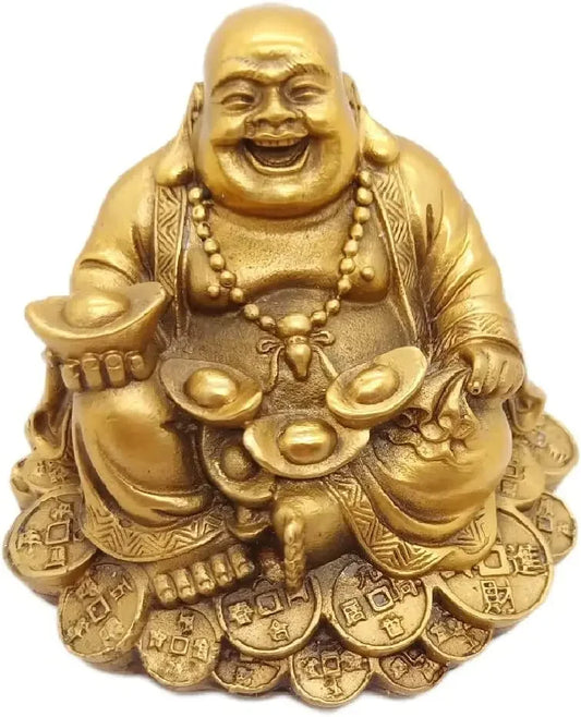 Feng Shui Decor Laughing Buddha Statue Maitreya Figurine Carrying Money Bag Happy Buddha for God Luck Brass Sculptures