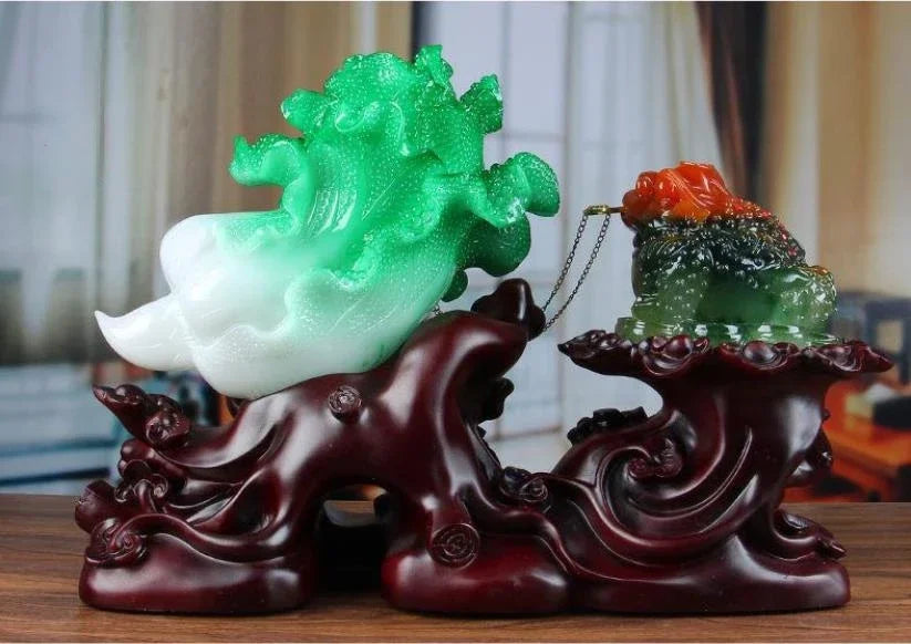 Feng Shui Fortune Golden Toad Decor Cabbage Office Living Room Shop Gold Cicada Toad Opening Craft Gift