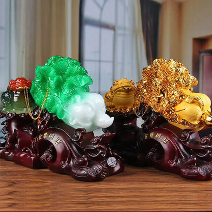 Feng Shui Fortune Golden Toad Decor Cabbage Office Living Room Shop Gold Cicada Toad Opening Craft Gift