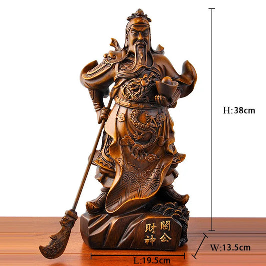 Feng Shui God of Wealth Statue Resin Guan Gong Statue Figure Guan Yu Sculpture Desk Living Room Office Home Decor Accessories