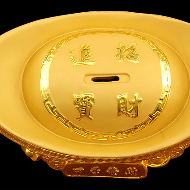 Feng Shui Golden Lngot Piggy Bank ,Resin Modern Art Sculpture Large Capacity High Quality  Home Room Office Decoration Coin Box